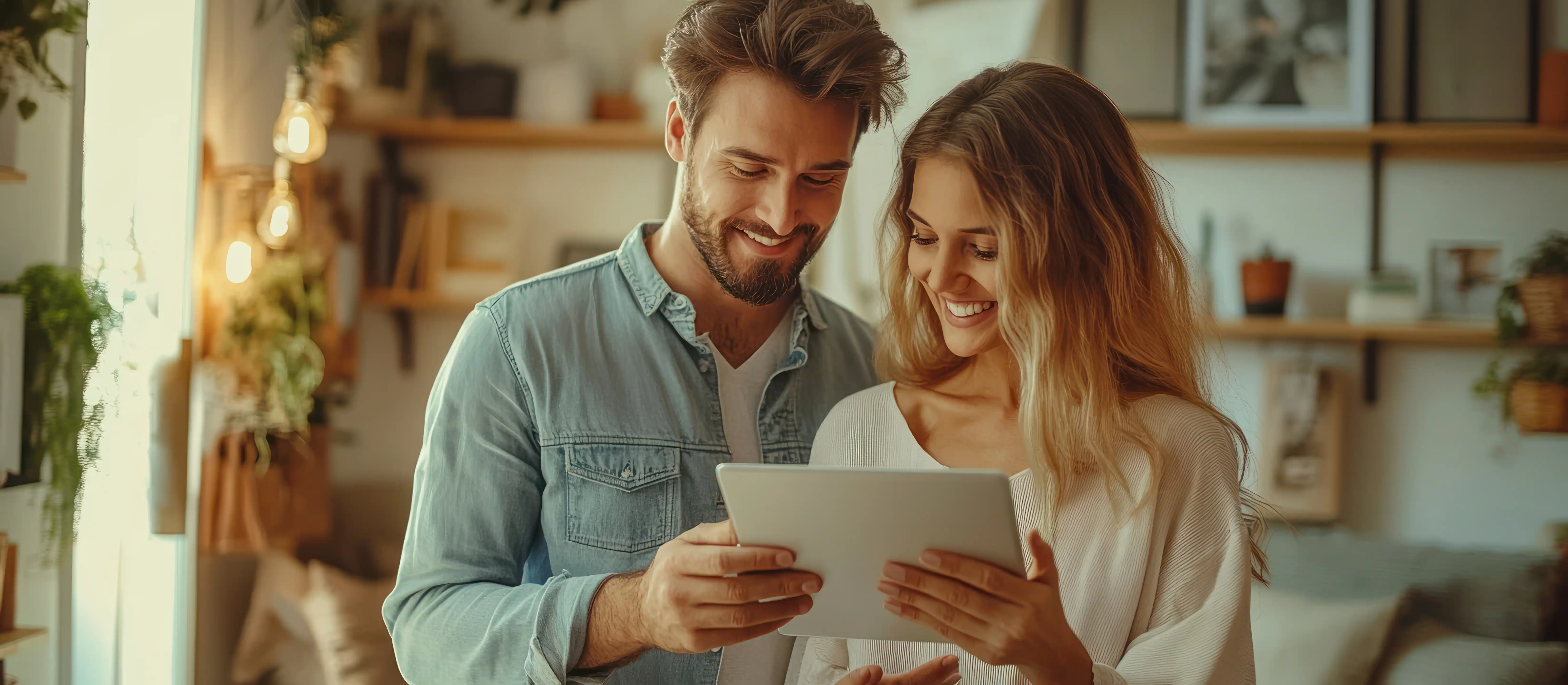 Pareja navegando en sitio web de hotel